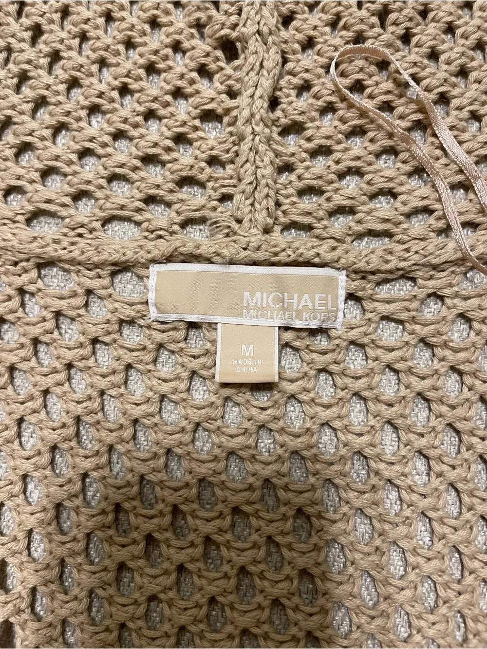 Michael Kors Open-Weave Hooded Cardigan in Taupe
